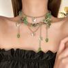 Temperament Rhinestone Butterfly Necklace for Women Girl Elegant Green Crystal Long Tassel Necklace Aesthetic Party Jewelry