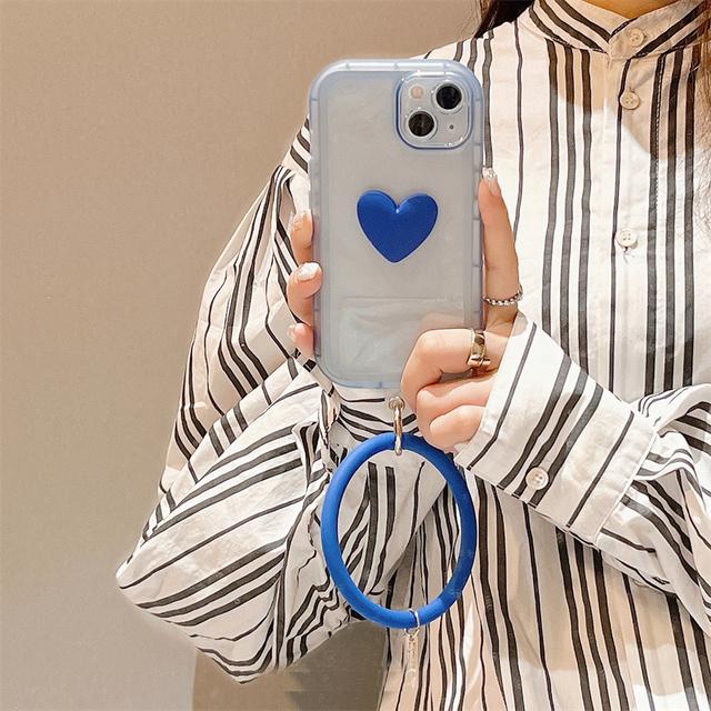 Ins Korea 3d Love Heart Clear Wrist Loop Strap Case For Iphone 13 12 11pro Max X Xr Xs Max Handy Strap Shockproof Cover