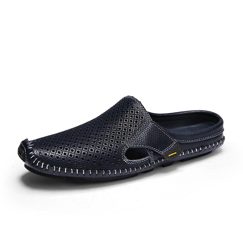 

Half Shoes For Men Leather Mules Men Semi-Drag Casual Shoes Man Slides Backless Loafers Slippers Slip On Flats 2024 38