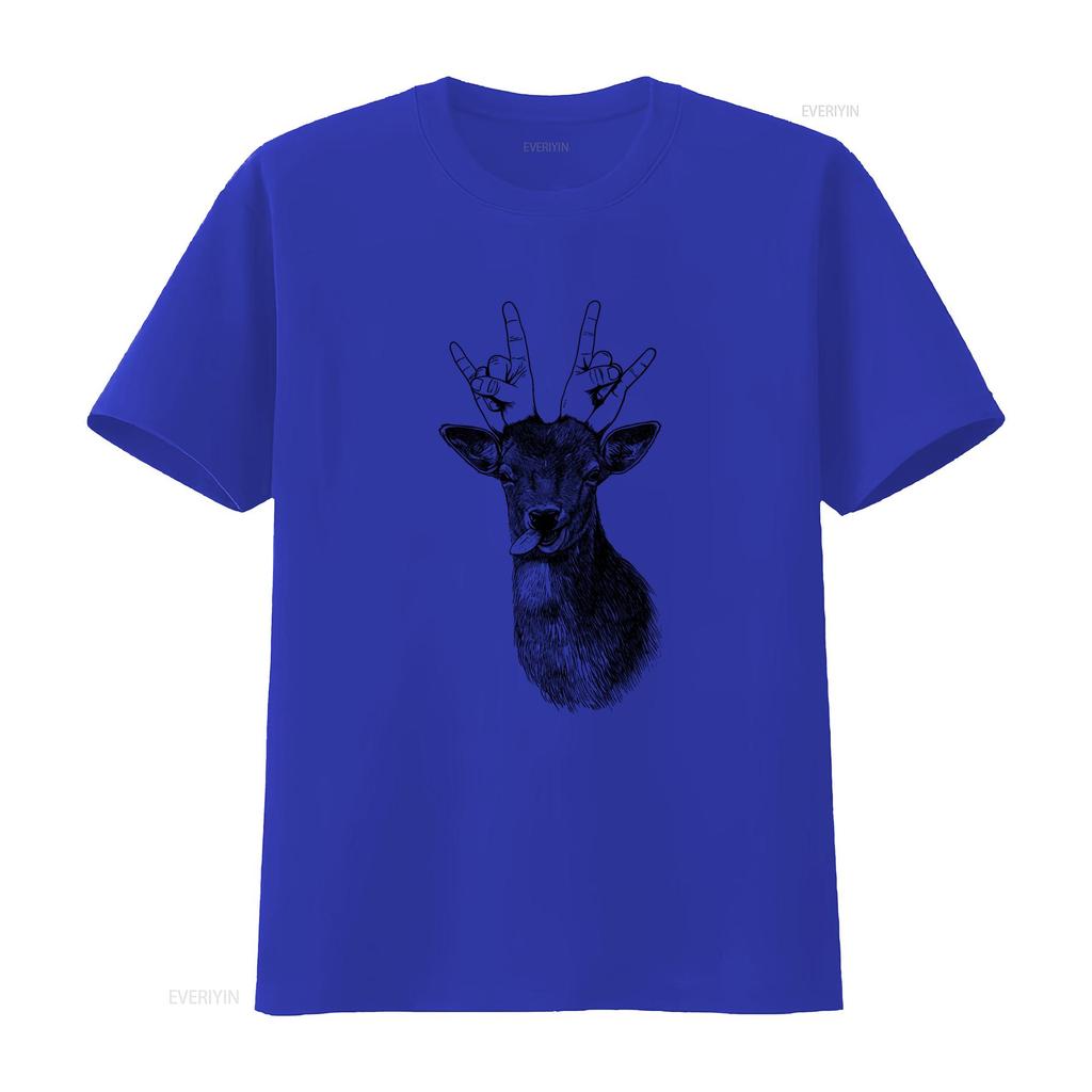 Party Deer Heavy Metal Sense Of Humor Funny Print T Shirt M1522 vintage Washed Versatile Comfortable fashion homme Stretched