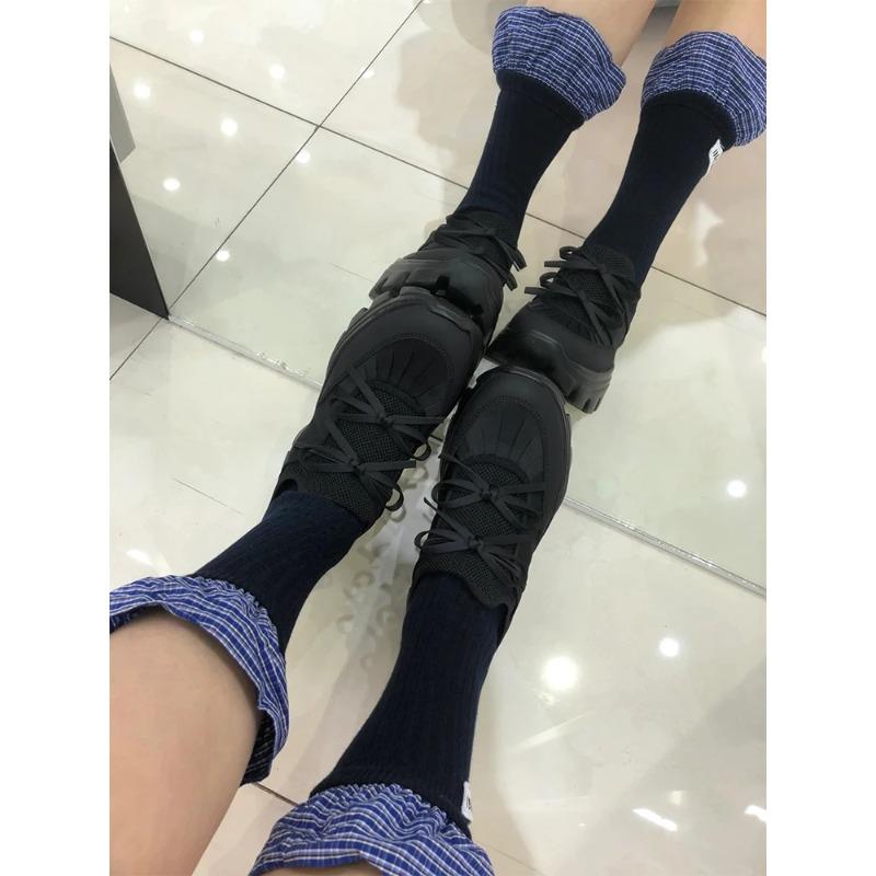 Fashion Leather Version Real Leather Ballerina Thi Bot Dad Shoes Women Knot Casual Sports Shoes Outdoor Sle Round Toe