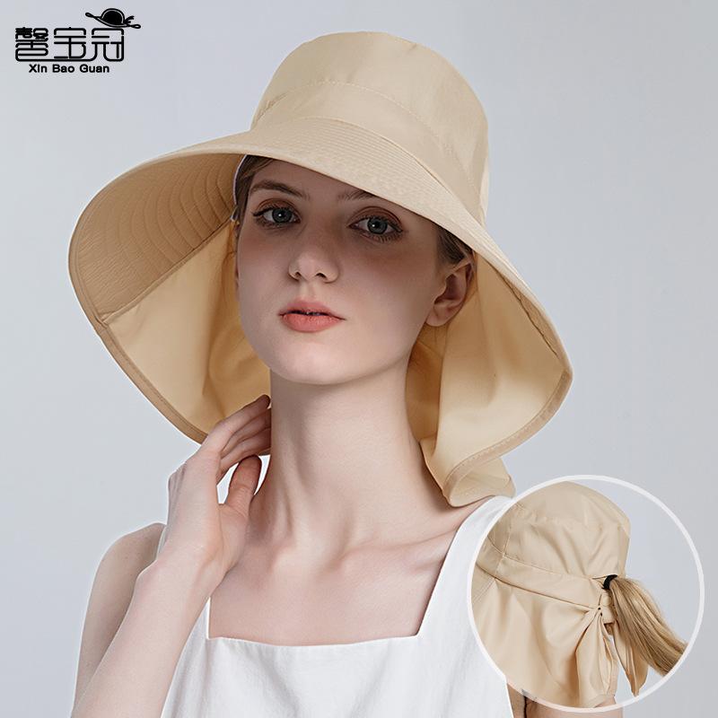 Sun hat women's sun protection big edge hat European and American ponytail bucket hat fashion sun hat summer outdoor big eaves hat