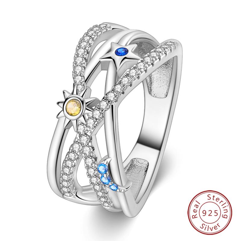 New Rings For Women 100% 925 Silver Star Moon Colorful Zircon Rings Fine Wedding Engagement Birthday Jewelry Gifts