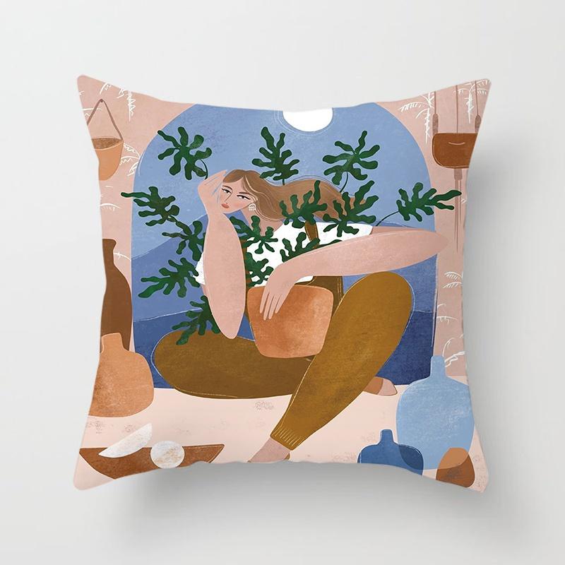 Домашняя наволочка, квадратное офисное украшение, наволочка, иллюстрация, женское украшение с принтом 40x40cm