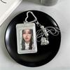 Kawaii Leather Card Holder Silver Love Bead Pendant Kpop Photocard Holder Ins Ribbon Photo Display Bag Pendant Employee ID
