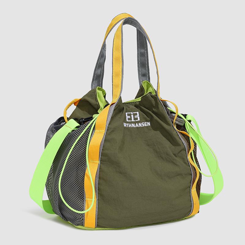 Lightweight Nylon Colorblock Tote Bag with Side Mesh Pockets Crossbody Casual Shoulder Purse for Daily
