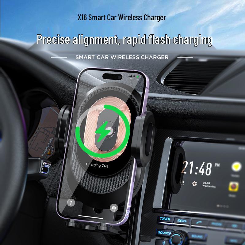 15W Car Wireless Charger & Phone Holder for Apple & Android with Three-Axis Linkage