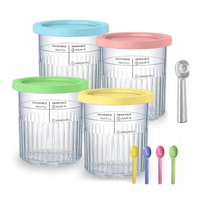 Ice Cream Pints Cup Ice Cream Containers with Lids&Spoon Suitable for NC500 NC501 Series Leak Proof Kitchen Accessories