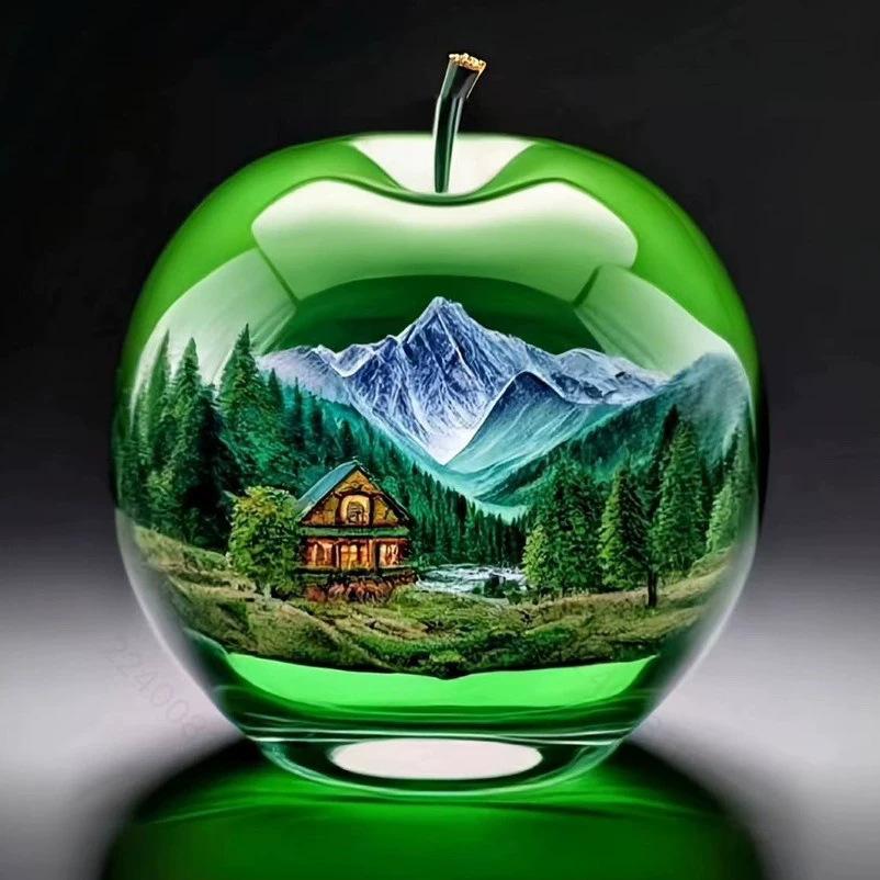 2D Acrylic for Apple Landscape Pattern Decorative Ornament for Home Living Room Entrance Tabletop Decoration