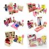 Entzückendes Holzpuppenhaus-Möbelset für Kinder mit farbenfrohen Schlafzimmer-, Küchen- und Wohnzimmer-Accessoires