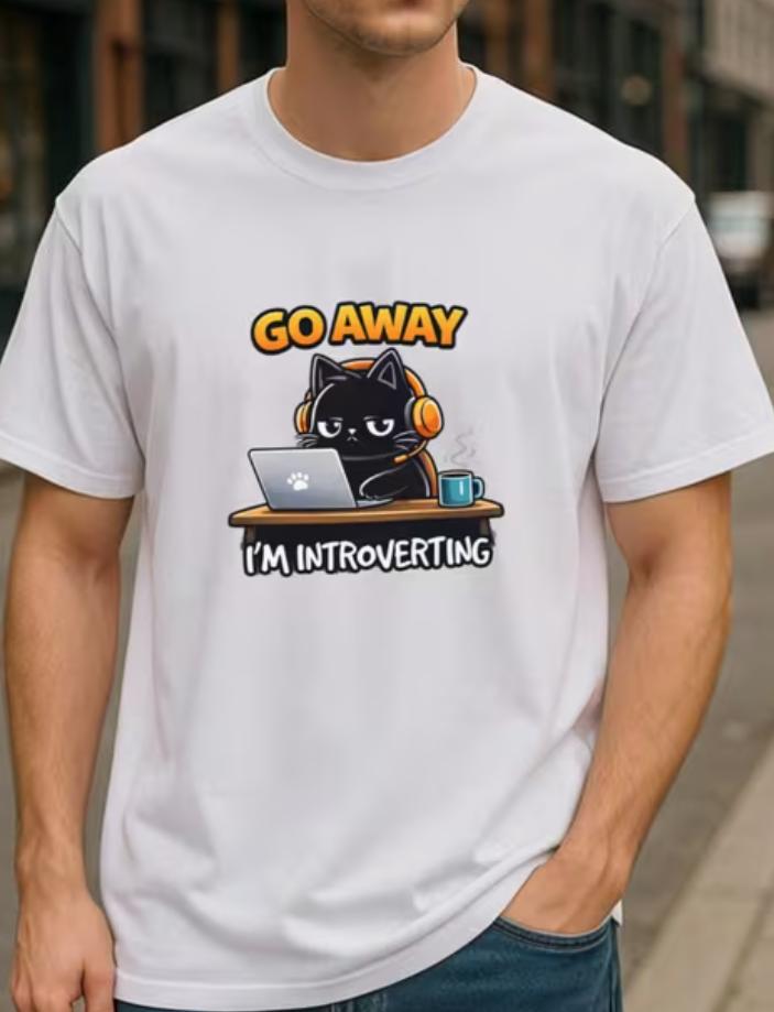 Go Away Im Alone Earphones Black Cat Social Anxietythemed Fun Tshirt Fitness Training Casual Sports Top Outdoor Sports We