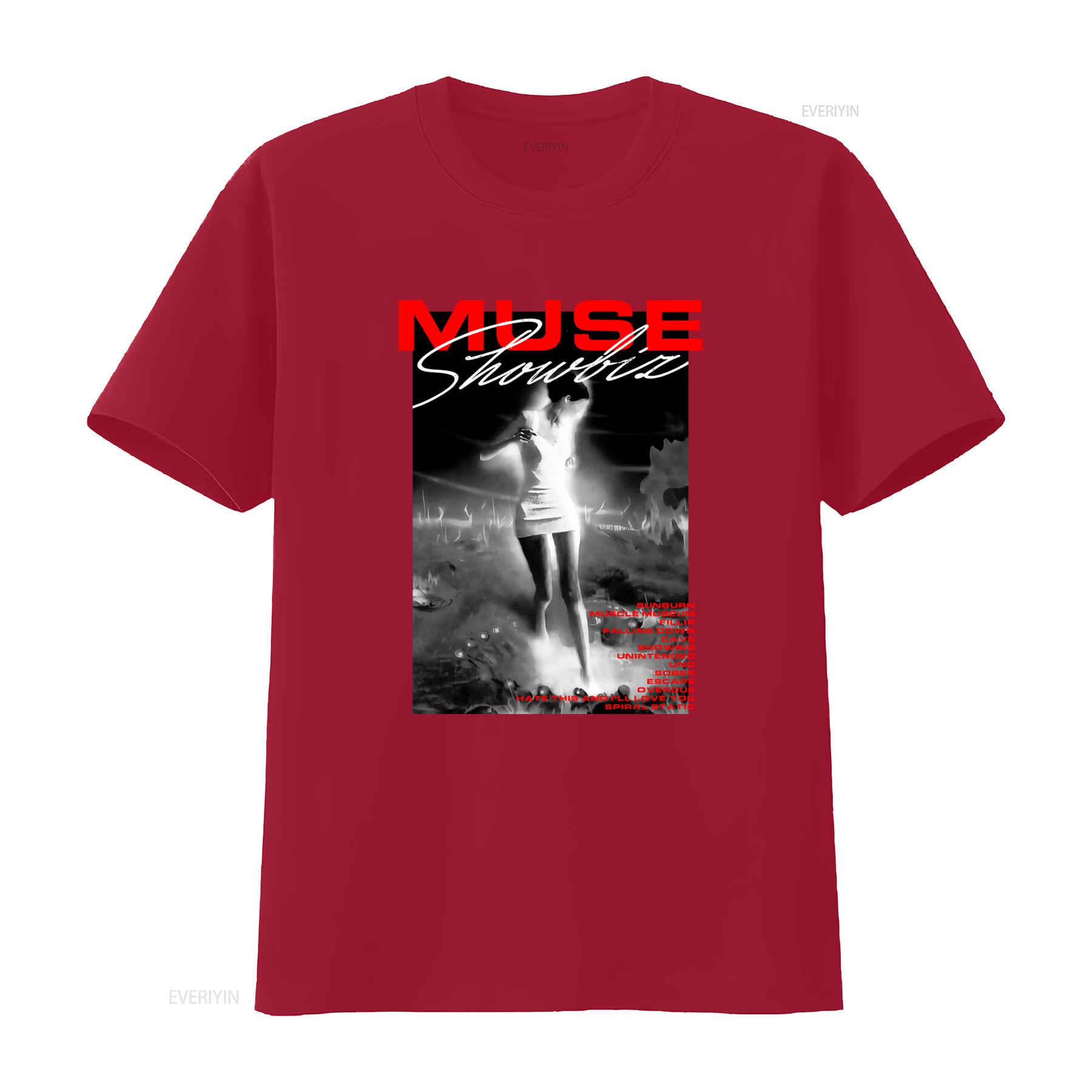 

Muse Band Showbiz Cotton White T Shirt All Size Music Theme vintage Washed Stretched Slightly designer clothes Unisex graphic S