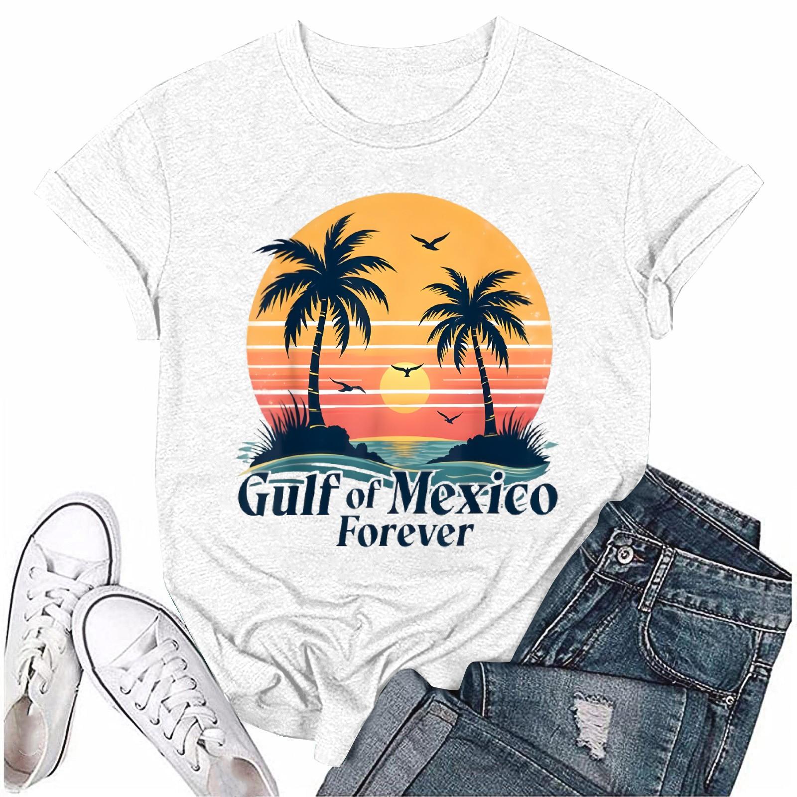 

Женская повседневная свободная пляжная футболка с принтом, круглый вырез, пуловер, короткий рукав, топ L бежевый