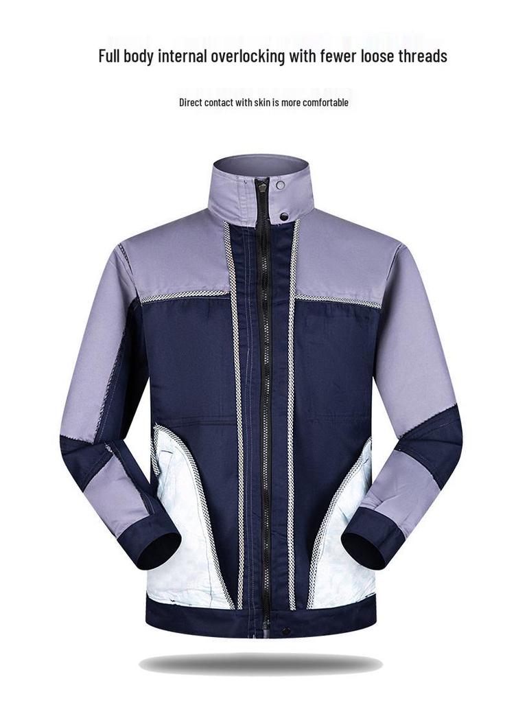 Men's Polyester Long Sleeve Workwear Set with Reflective Strips - Durable, Thickened for Spring/Autumn Construction and Auto Repair.