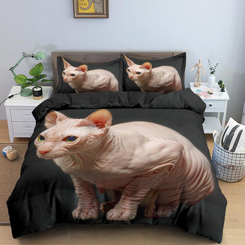 Kanadský Sphynx Cat Povlak na přikrývku King Queen Lovely Pet Kitty Sada ložního prádla Děti Teens Dospělí Roztomilé zvíře Měkký Polyester Povlak na přikrývku