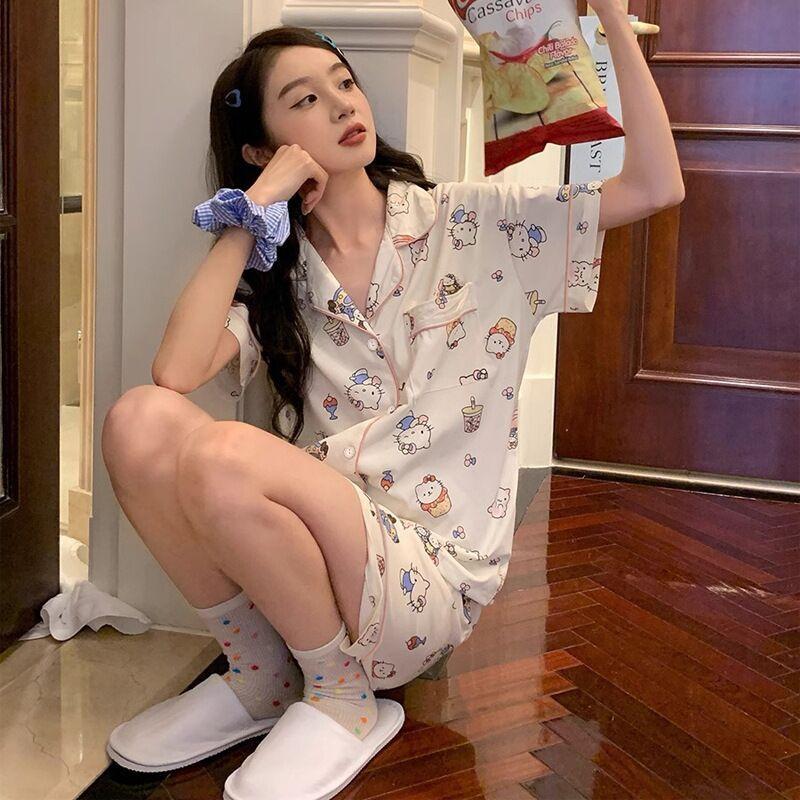 Jiikawa Wusachi Pajamas Women's Spring Summer Cotton Short Sleeve Student Loose Large Size Summer Small Hachi Loungewear