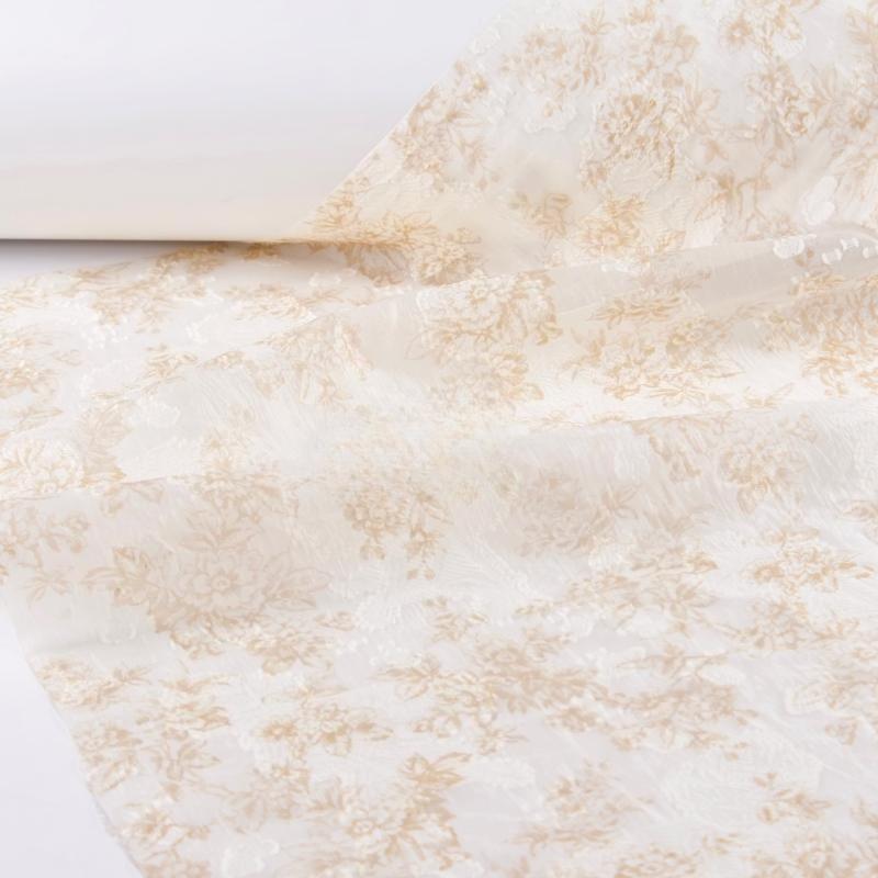 

Pearl-like semi-transparent light beige printed organza fabric suitable for wedding dresses formal gown designer clothing fabric 1.2M&1M света кофе