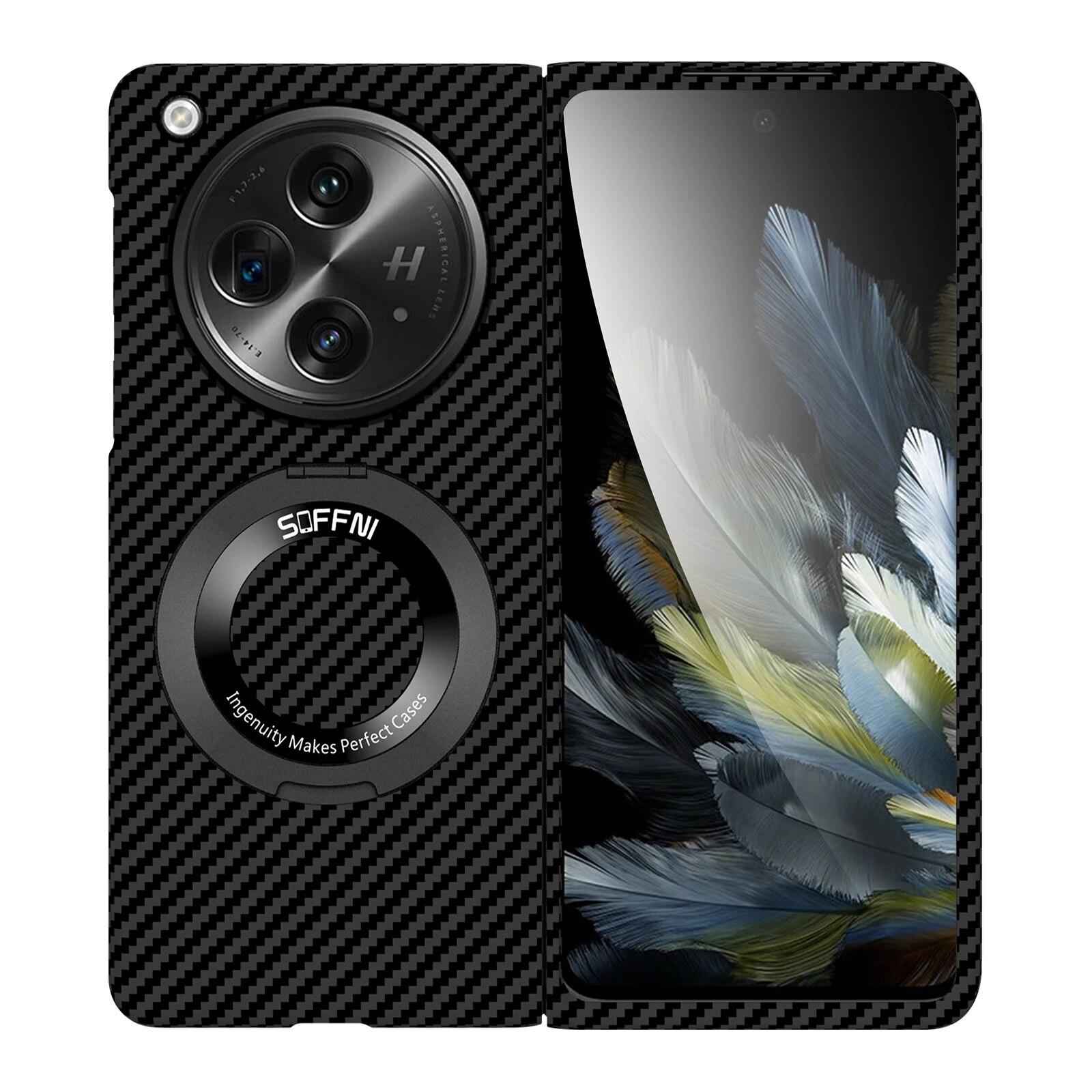 

Пластик из углеродного волокна для открытого чехла Oneplus, магнитная беспроводная поддержка, защита Magsafe, чехол OPPO Find N3 чёрный