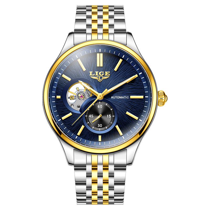 Men's Luxury Waterproof Automatic Mechanical Watch with Steel Band and Luminous Skeleton Design