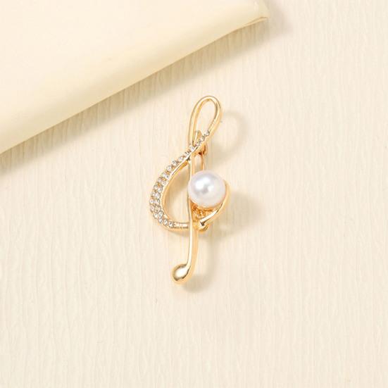 Musical Note Shape Brooch Pin, Imitation Pearl Rhinestones Inlaid Lapel Badge for Dress, Coat, Shawl, Gift for Mother, Wedding