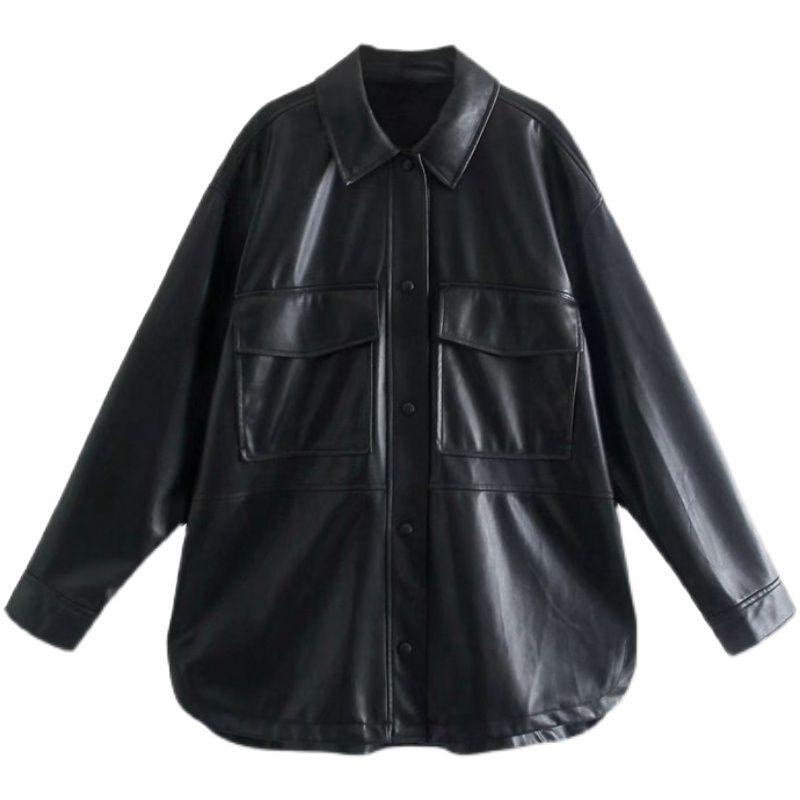 Fashion Style 3427727 New Arrival New Arrival Women's Clothing Poly Urethane Leather Shirt Coat Leather Coat Female 03427727800