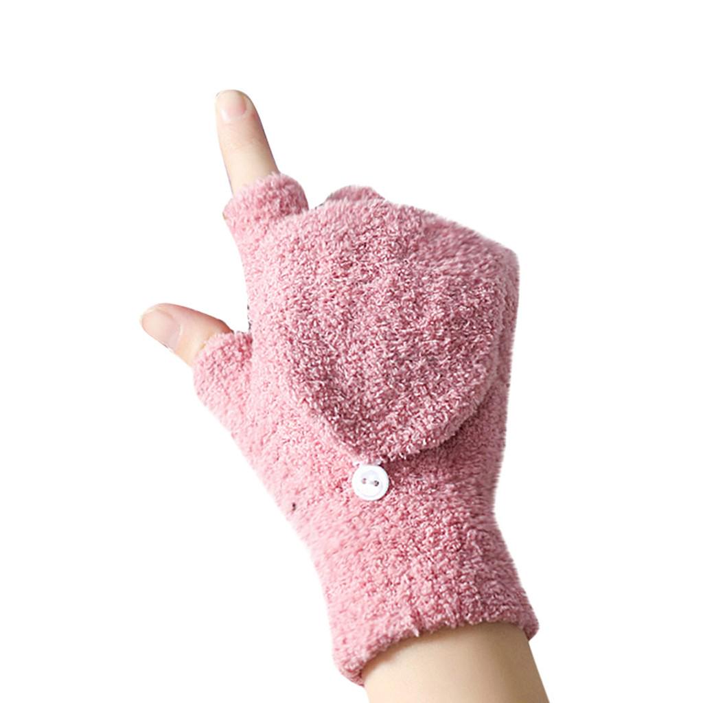 Winter Coral Fleece Flip Cover Half Finger Gloves Simple Design Cold Resistant Handwear for Outdoor Activities and Daily Use