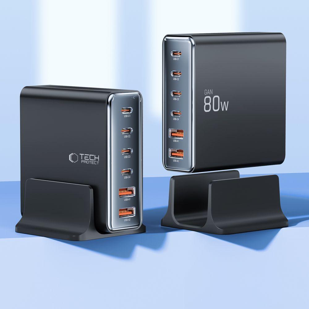 Tech-Protect Dc80W-Gan 6-Port Desktop Charger Pd80W/Qc3.0 Black