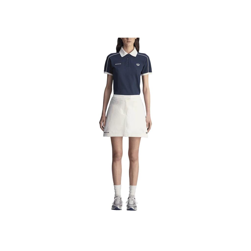 adidas Originals X Sporty & Rich Colaboración SS25 Moda Minimalista Rayas Versátil Casual Falda Faldas de mujer Blanco Brillante Azul Marino Profundo JL7194