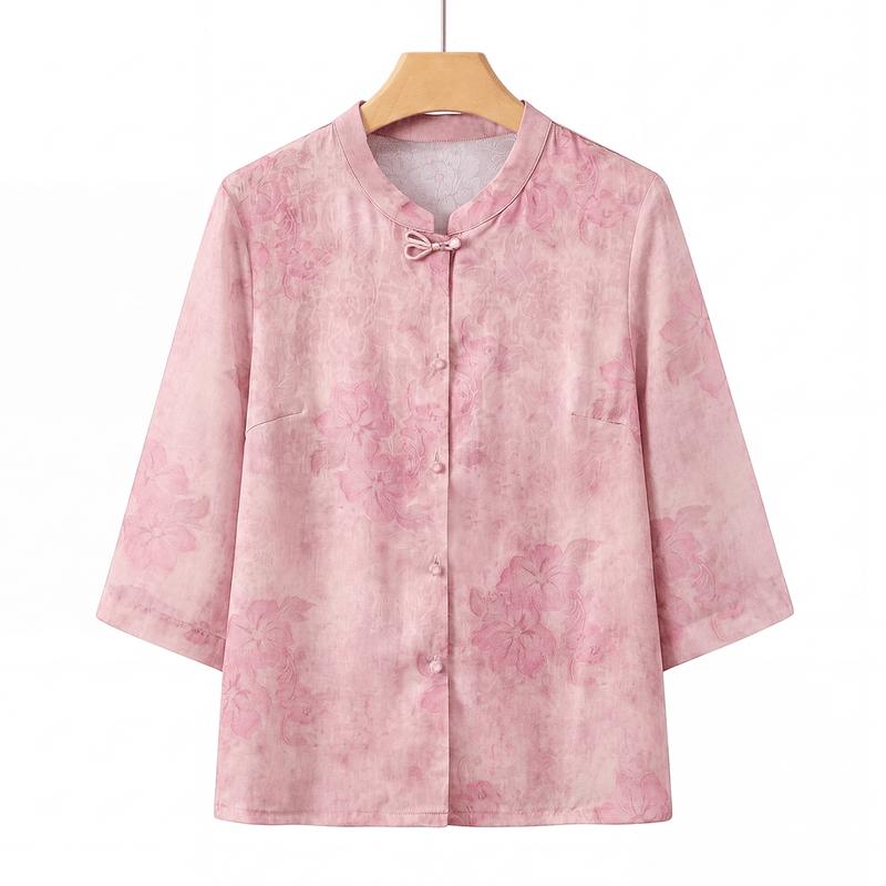 Yu Zhaolin New Chinese Style Printed Summer Shirt for Elder Women L