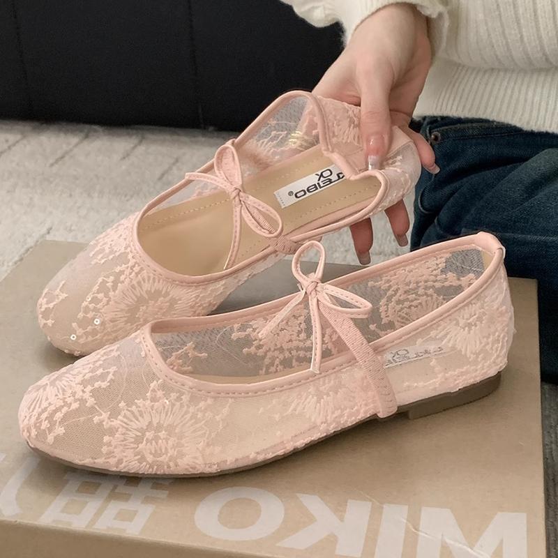 

Fashion Flats Women Loafers Shoes Mesh Lace Elegant Sandals Fashion Dress Lolita Woman Shoes Trend Designer Femme Zapatillas 40 розовый