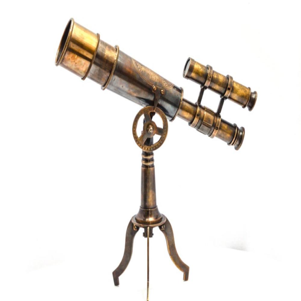 Vintage Brass Telescope on Tripod Stand – Antique Desktop Telescope, 8.89 cm Length x 10.16 cm Width x 6.35 cm Height