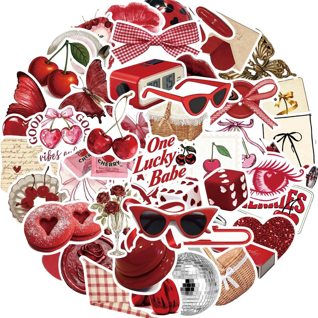50 Pieces of Cherry-colored Girl Stickers for Personalized Luggage, Cup and Scooter