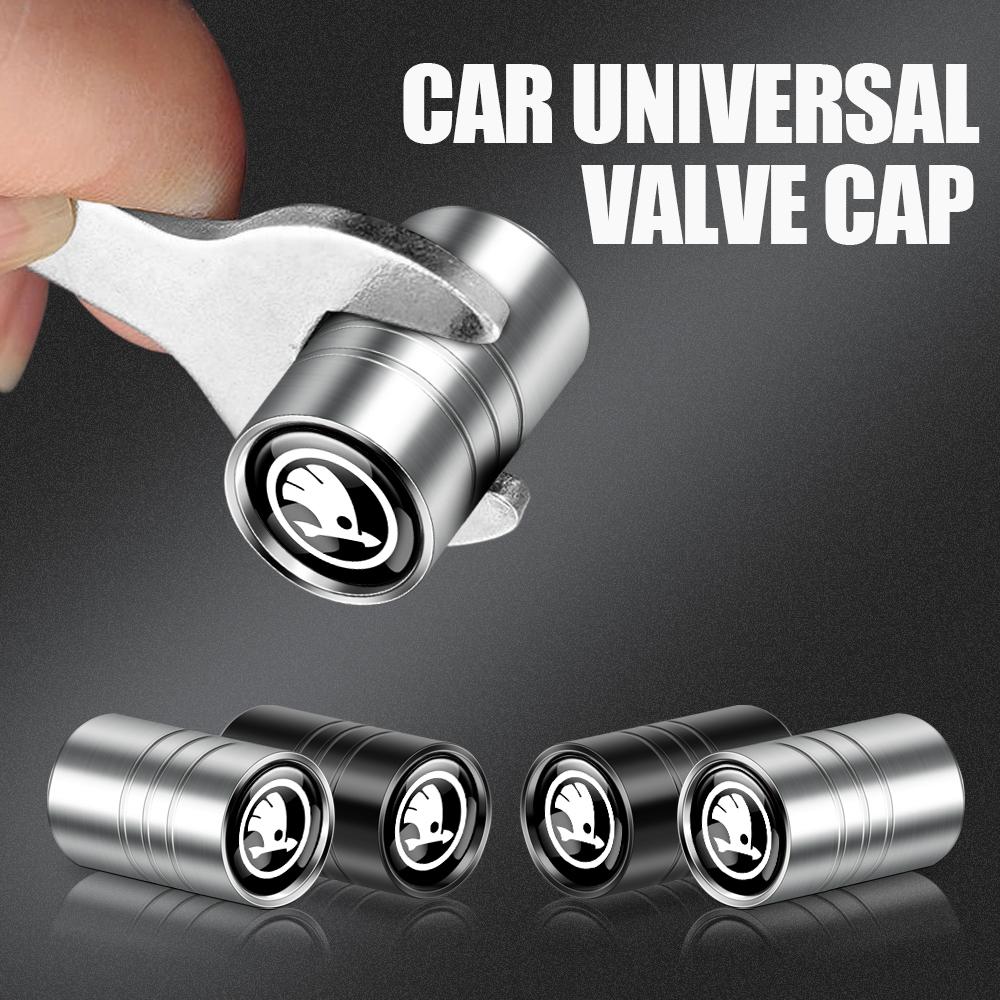 2025 New 4pcs Metal Car Styling Wheel Tire Valve Air Stem Cap Covers For Skoda S Skoda Kodiaq Fabia Kamiq Karoq Octavia A5 A7 Ra