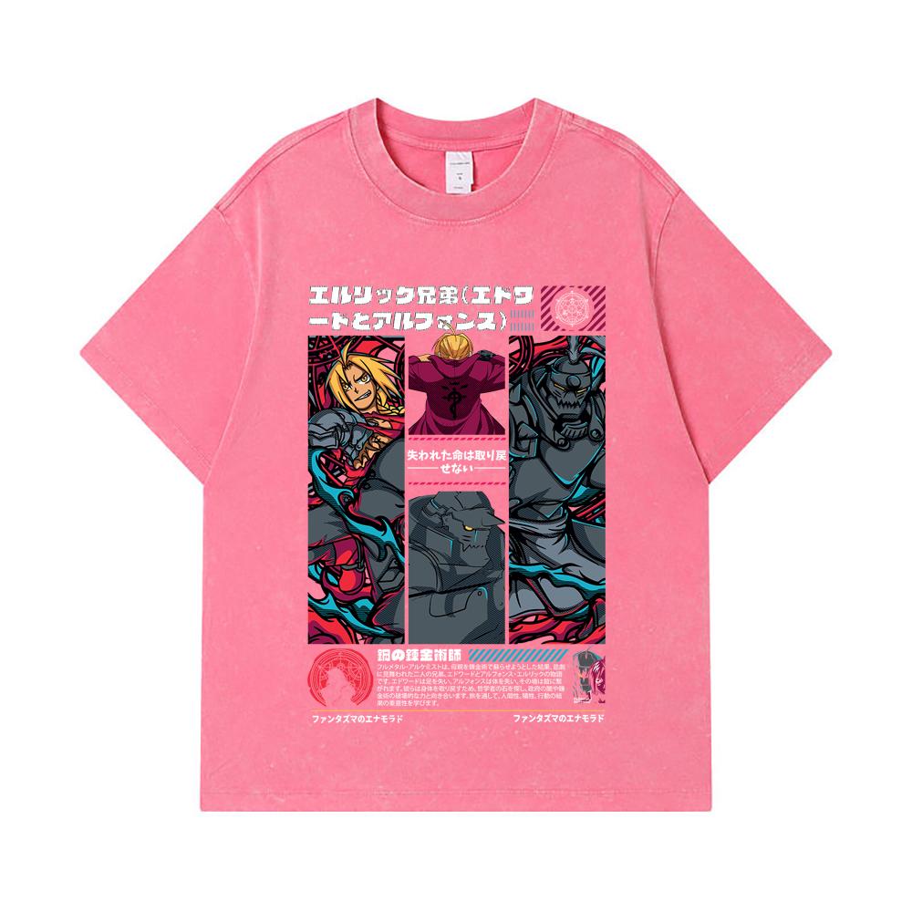 275 GSM Washed T-shirts 100% Cotton Fullmetal Alchemist V3 Print Unisex Heavy Cotton T Shirt