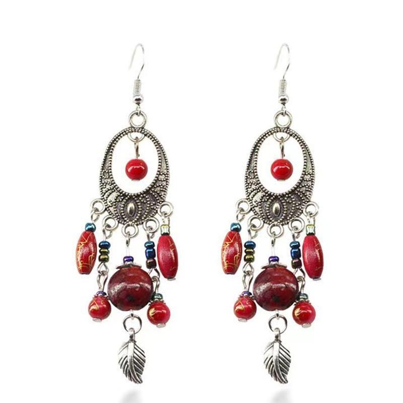 Vintage New Chinese Bohemian Turquoise Tassel Long Earrings Ethnic Vacation Accessories For Women