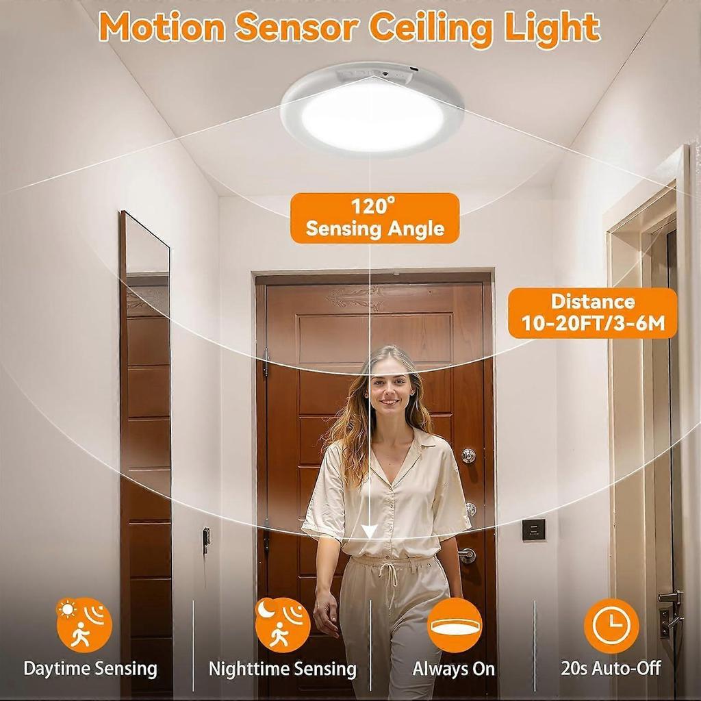 Rechargeable Ceiling Light 1Pack, 3 Color Motion Sensor Lights with Remote, Wireless Closet Light Battery Operated, Magnetic Dimmable LED Lights for S