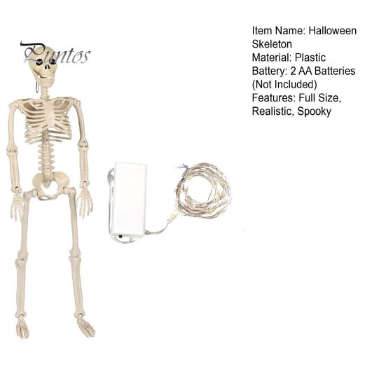 Cemetery Themed Landscaping 36 Inches LED Light Up Halloween Skeleton, 3FT Life Size Full Body Posable Skeleton Plastic Human Bones with Movable