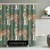 Stylish Tiger Print Shower Curtain for Bathroom Decor Personalized Custom Name Adding Green Background Pattern Home Decoration.