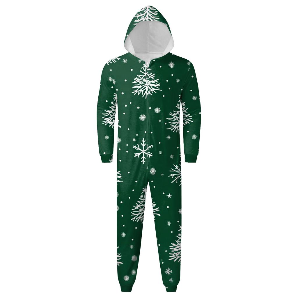 Christmas Print Family Matching Hooded Long Sleeved Zippered Jumpsuit Set