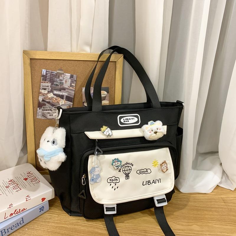 Contrasting Color Junior High School Students' Large Capacity Schoolbags  Female High School Students' Shoulder Bags  Balloon Badges and Backpacks