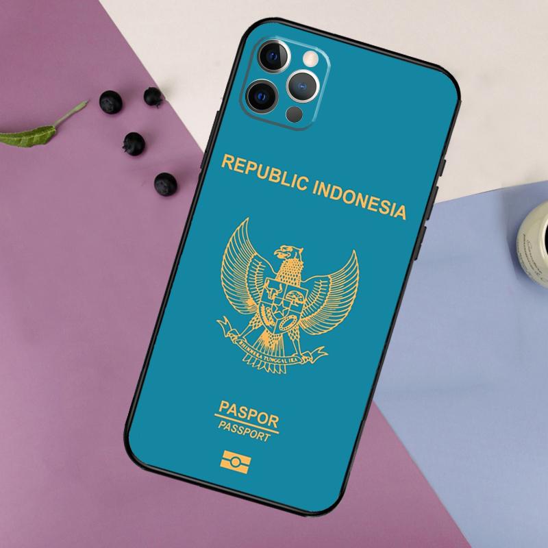 Indonesia Passport Flag Map Phone Case For iPhone 16 15 13 12 11 14 Pro Max Mini X XR XS Max 7 8 Cover Funda