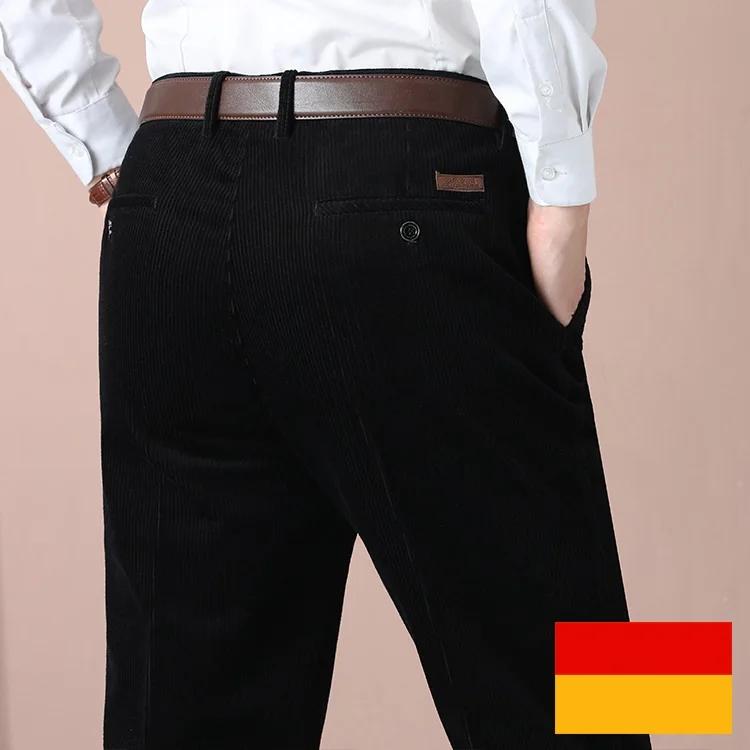 

Men s Corduroy Pant Autumn Winter Thick Straight Fit Flat-Front Casual Chino Pants Black Casual Trousers Male 42 чорний