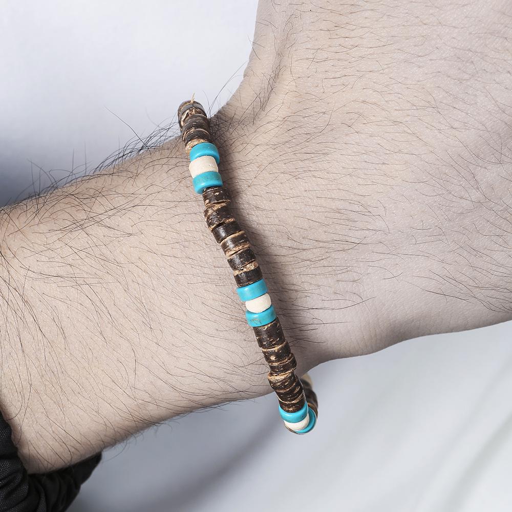 Turquoise Coconut Shell Bead Bracelet - Vintage Tribal Style for Men & Women