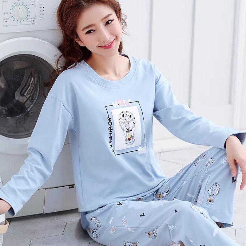 Niedliches Cartoon Damen Pyjama-Set: Rundhalsausschnitt, lange Ärmel, lange Hose – Bequem, vielseitig, perfekt für zu Hause oder draußen im Herbst und Winter