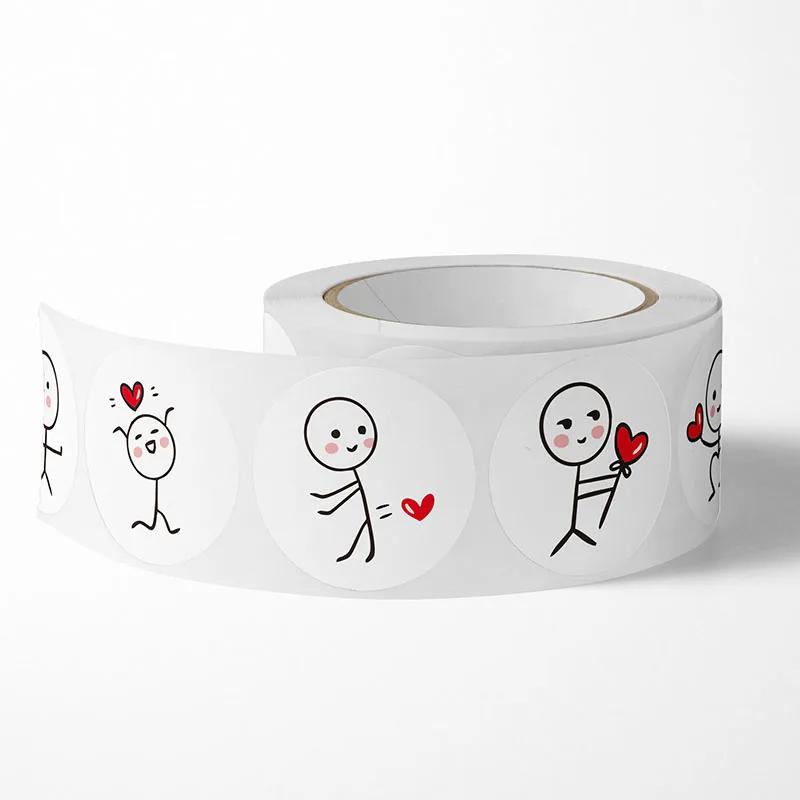 500pcs-20mm/25mm Matchstick Man Stickers Cartoon Cute Creative Label Circular Stickers Children's Hand Account Sealing Stickers