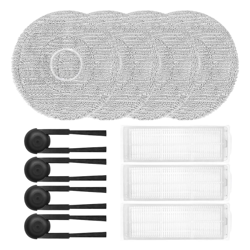 Side Brush Filter Mop Cloth Kit For Xiaomi Robot Vacuum S40 Pro / OV71GL, 3 Filters + 4 Microfiber Mop Cloths + 4 Brushes