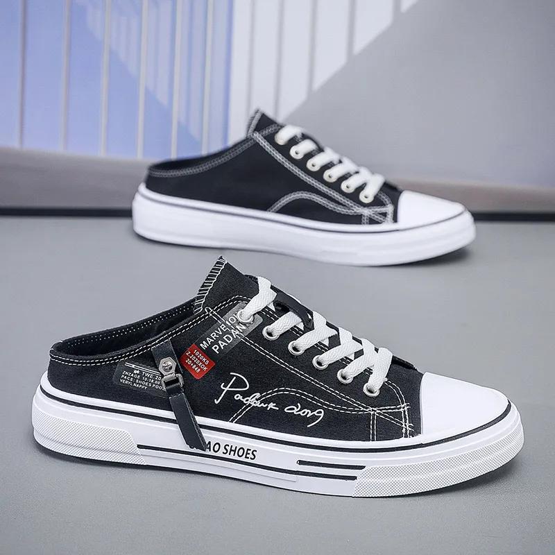 2025 Summer New Breathable Baotou Half Slippers Men's Versatile Casual Canvas Board Shoes Outdoor Lightweight Sports Shoes