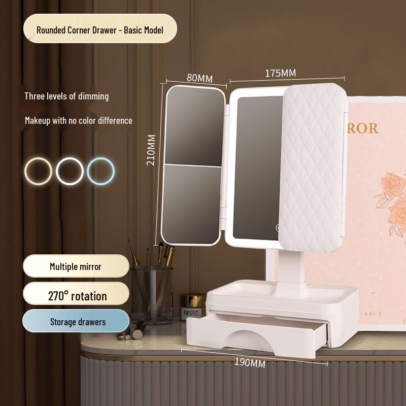 oenyled Foldable Desktop LED Makeup Mirror with Drawer Storage