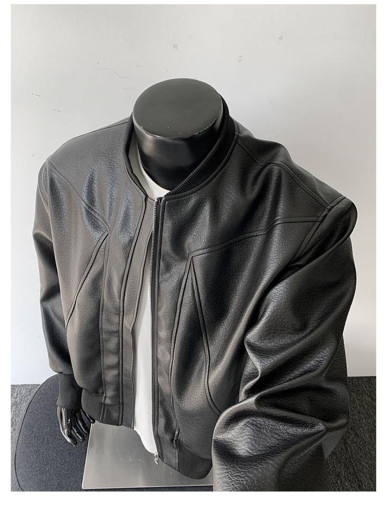 Men's American Retro Leather Jacket: Heavyweight, High-End Cool, Short Stand-Up Collar Bomber for Spring & Autumn
