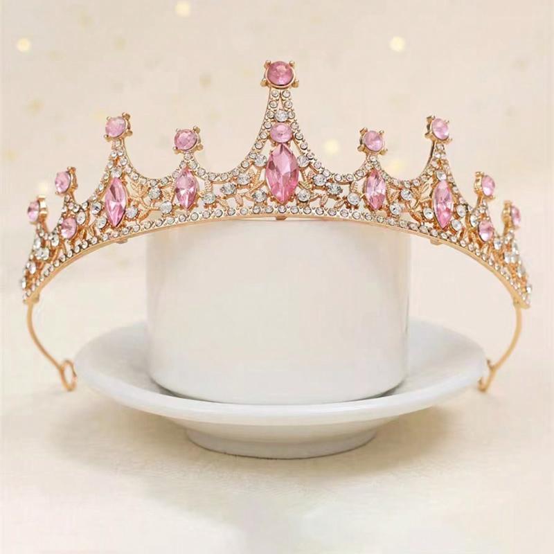 

1 шт. Модная женская повязка на голову в виде короны принцессы розового цвета со стразами для вечеринки по случаю дня рождения, королевские тиары, костюмная корона, гирлянда для волос, головной убор one-size детские розовый